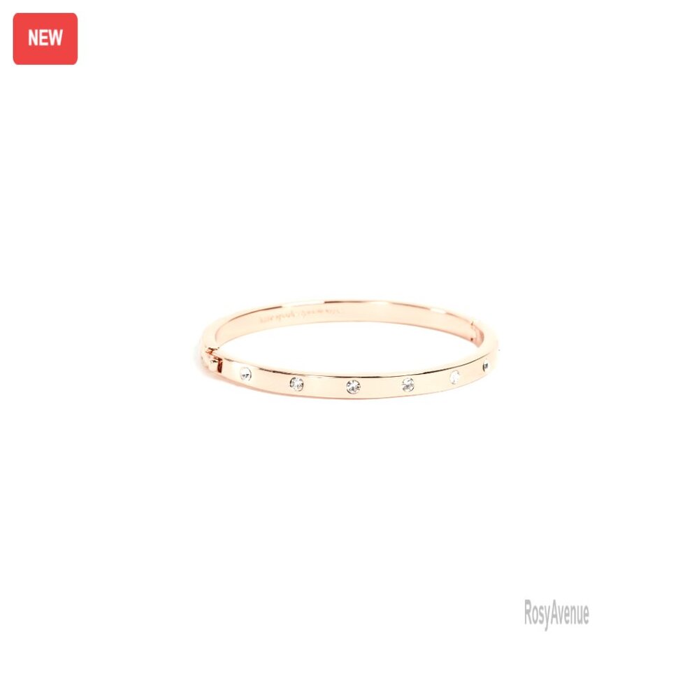 Gold-Tone Metal Hinged Bangle Bracelet With Cubic Zirconia, Stackable